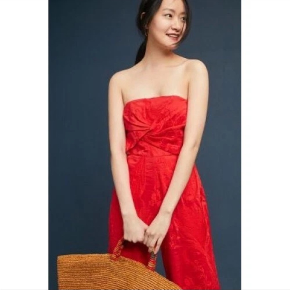 Anthropologie embroidered Wideleg jumpsuit red size large NWT Msrp 248$